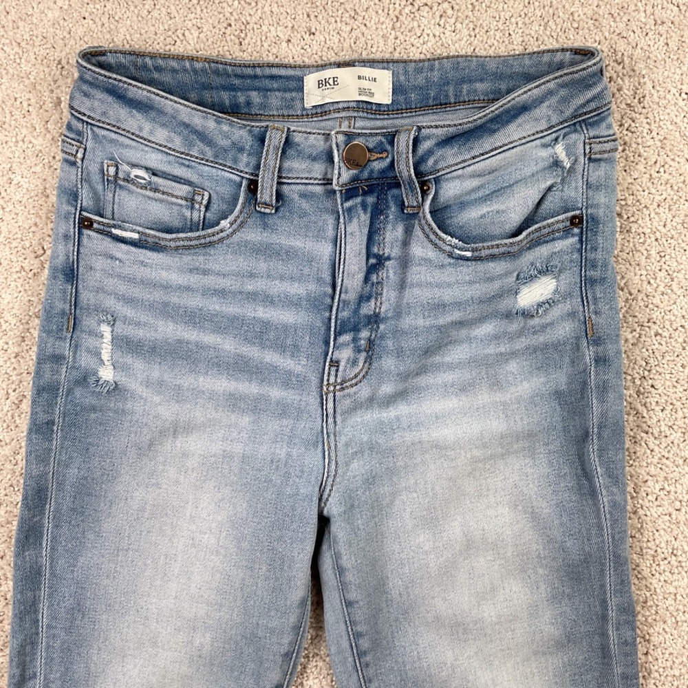 BKE Billie High Rise Bootcut Jeans Womens 28 Light Wash Distressed Slim Fit - Picture 2 of 7